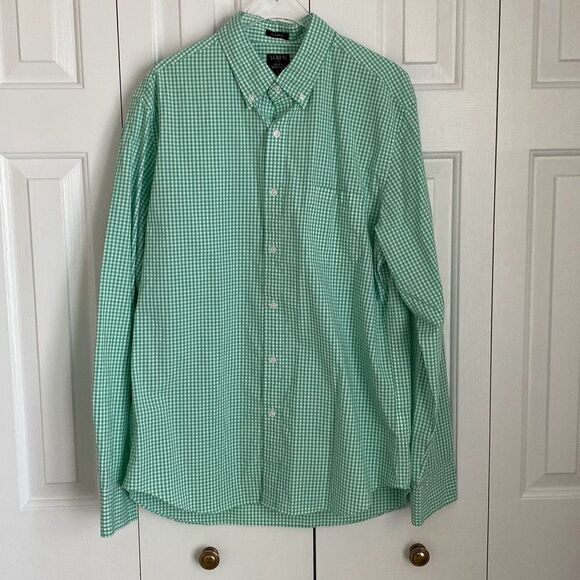 J. Crew Factory Men's Green White Gingham Flex Casual Shirt Size Large NWT Class - Picture 1 of 6